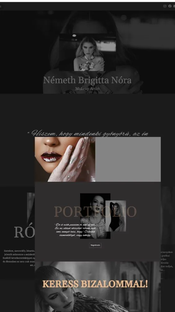 Brigitta Nóra Beauty sminkes portfólió weboldal képernyőképe