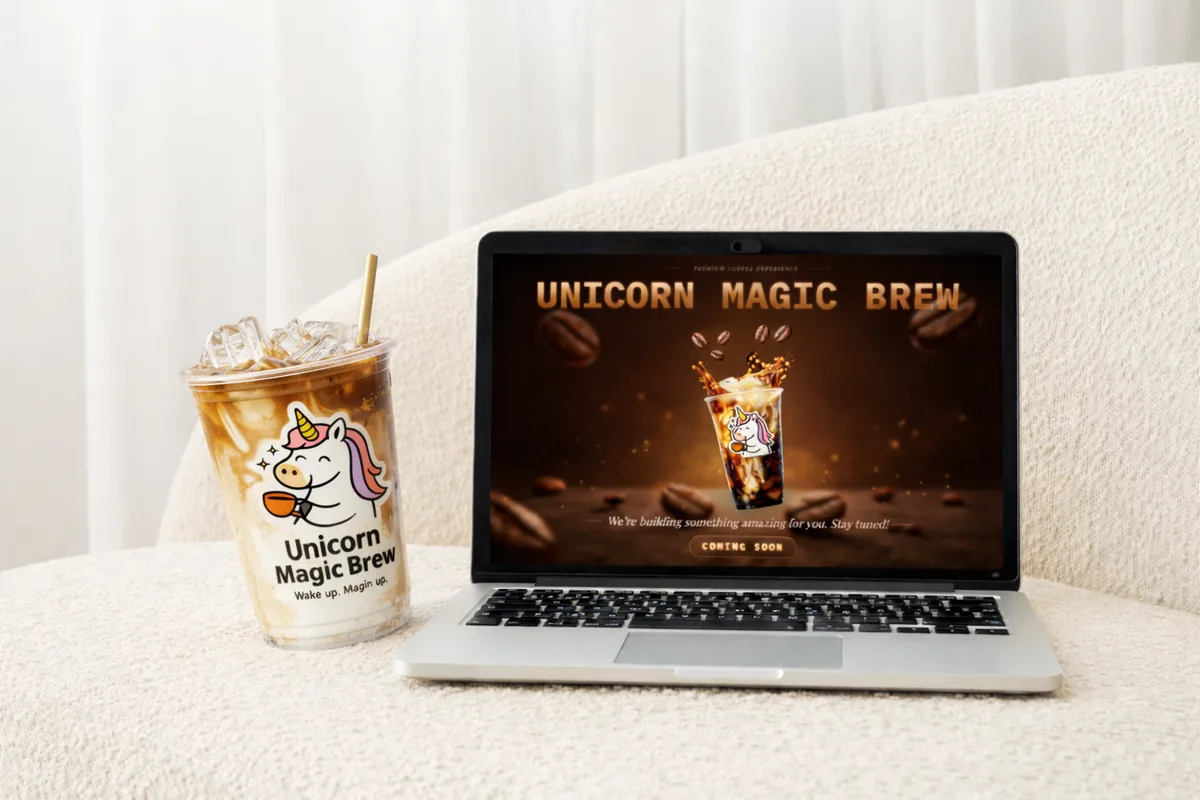 Unicorn Magic Brew kávézó weboldal laptopon